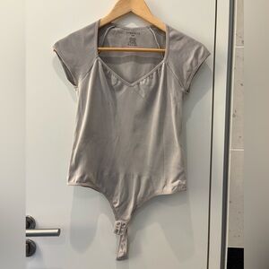 Dynamite Light Gray Ribbed Bodysuit